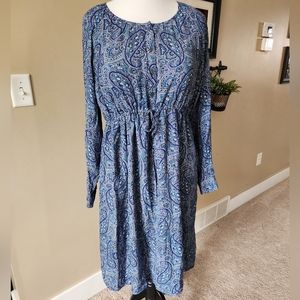 Gap long sleeve cinched waist midi dress paisley lightweight XL flowy